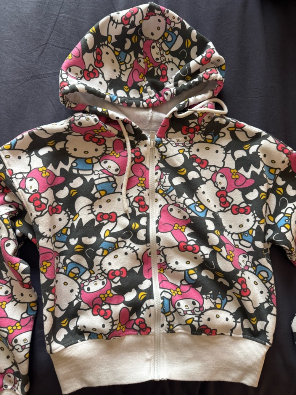 Sanrio Hello Kitty Allover Character Zip Hoodie in Pink, White, Black
